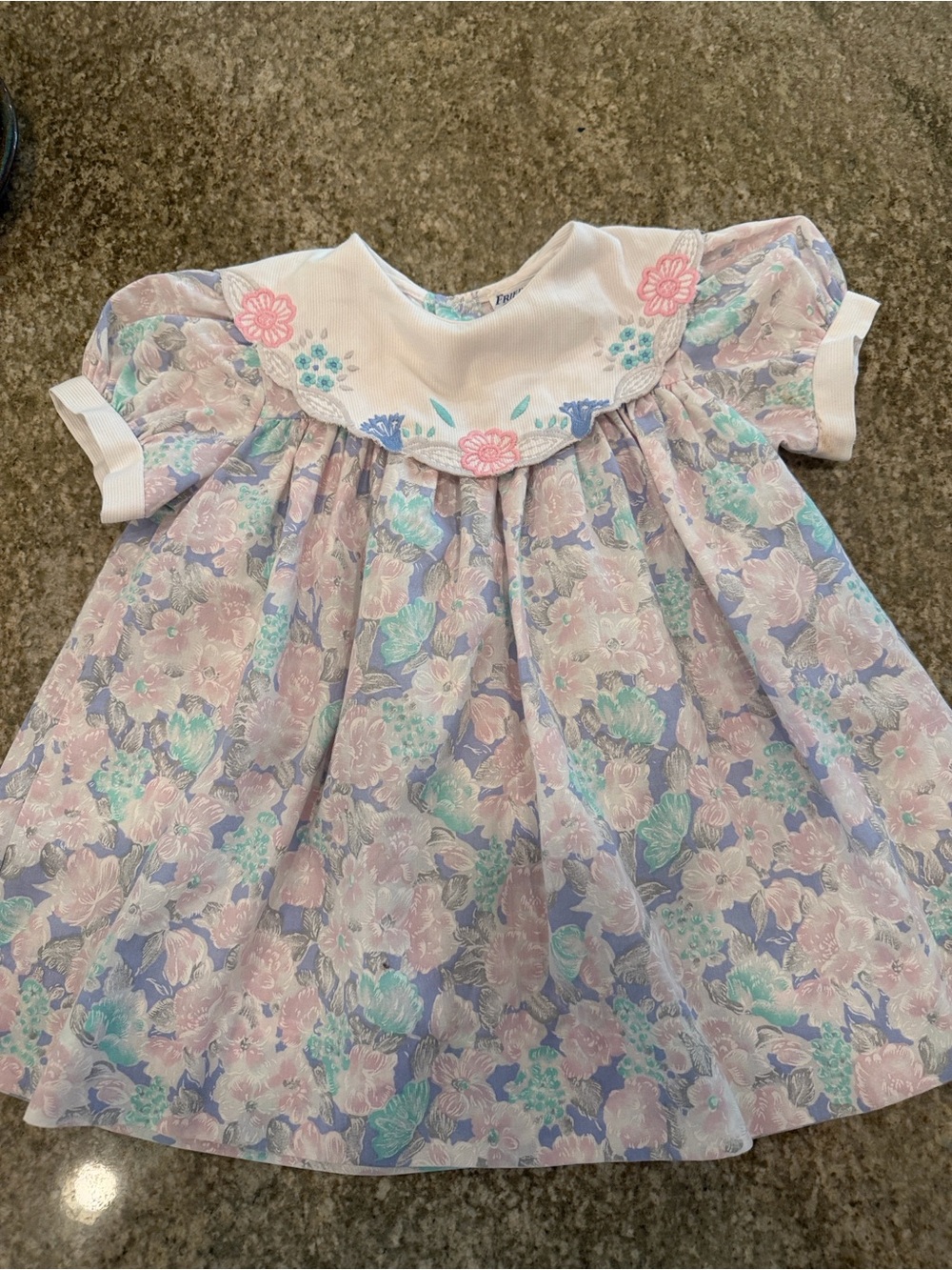 Friedknit Creations Toddler Dress Scalloped Embroidered Collar and Pastel Floral